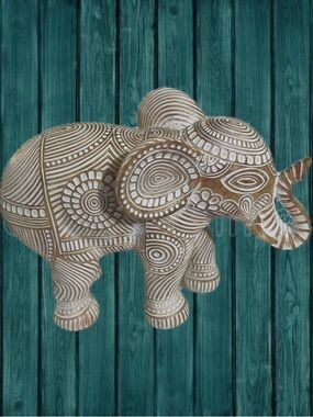 Wooden White Elephant Figurine Carved Design  Bo-Ho! Bohemian 9” long.